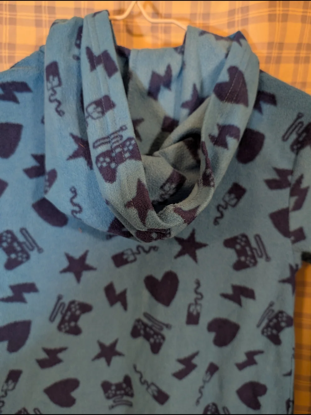 Cat & Jack Blue Patterned Kids Hooded One-Piece Footie Pajamas